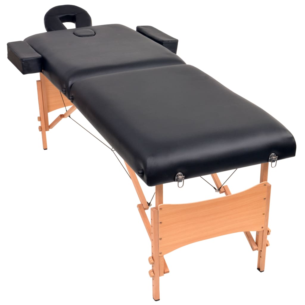 Table de massage pliable et tabouret 10 cm d'épaisseur Noir