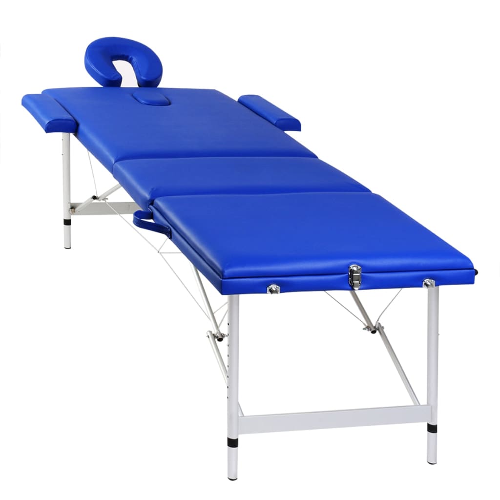 Table pliable de massage Bleu 3 zones avec cadre en aluminium