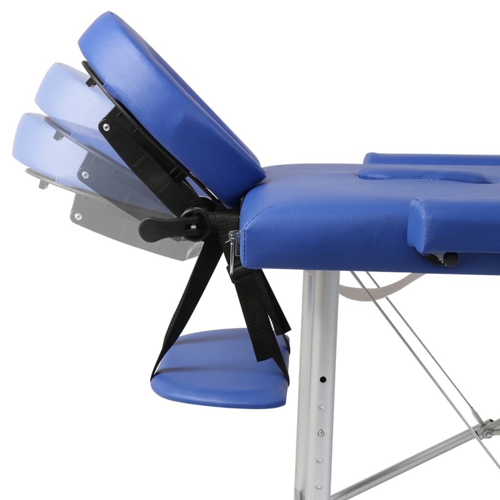 Table pliable de massage Bleu 3 zones avec cadre en aluminium