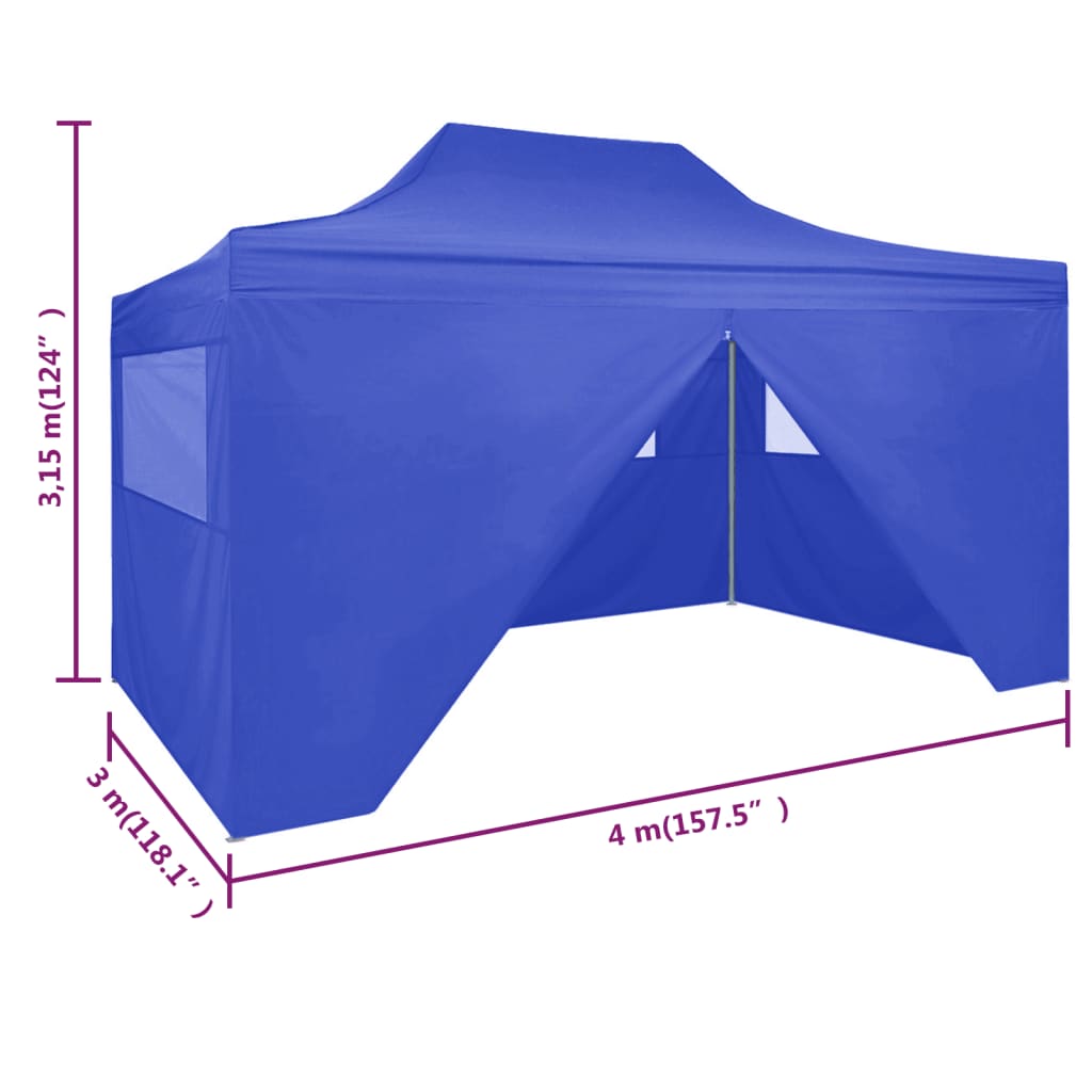 Tente de réception pliable avec 4 parois 3x4 m Acier Bleu