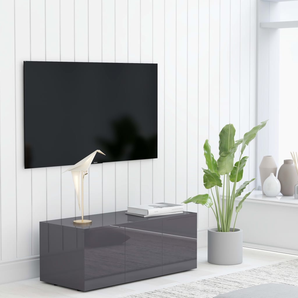 Meuble TV Gris brillant 80x34x30 cm Aggloméré