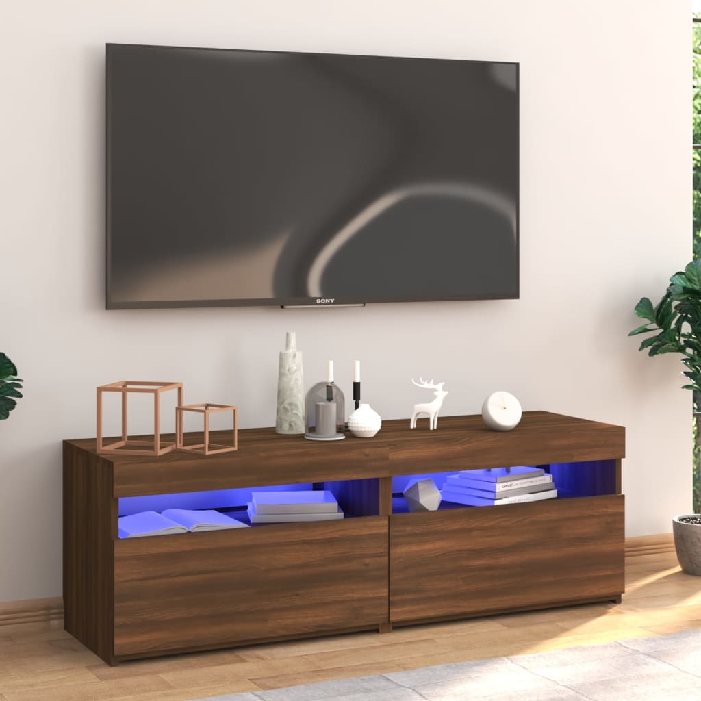 Meuble TV avec lumières LED Chêne marron 120x35x40 cm