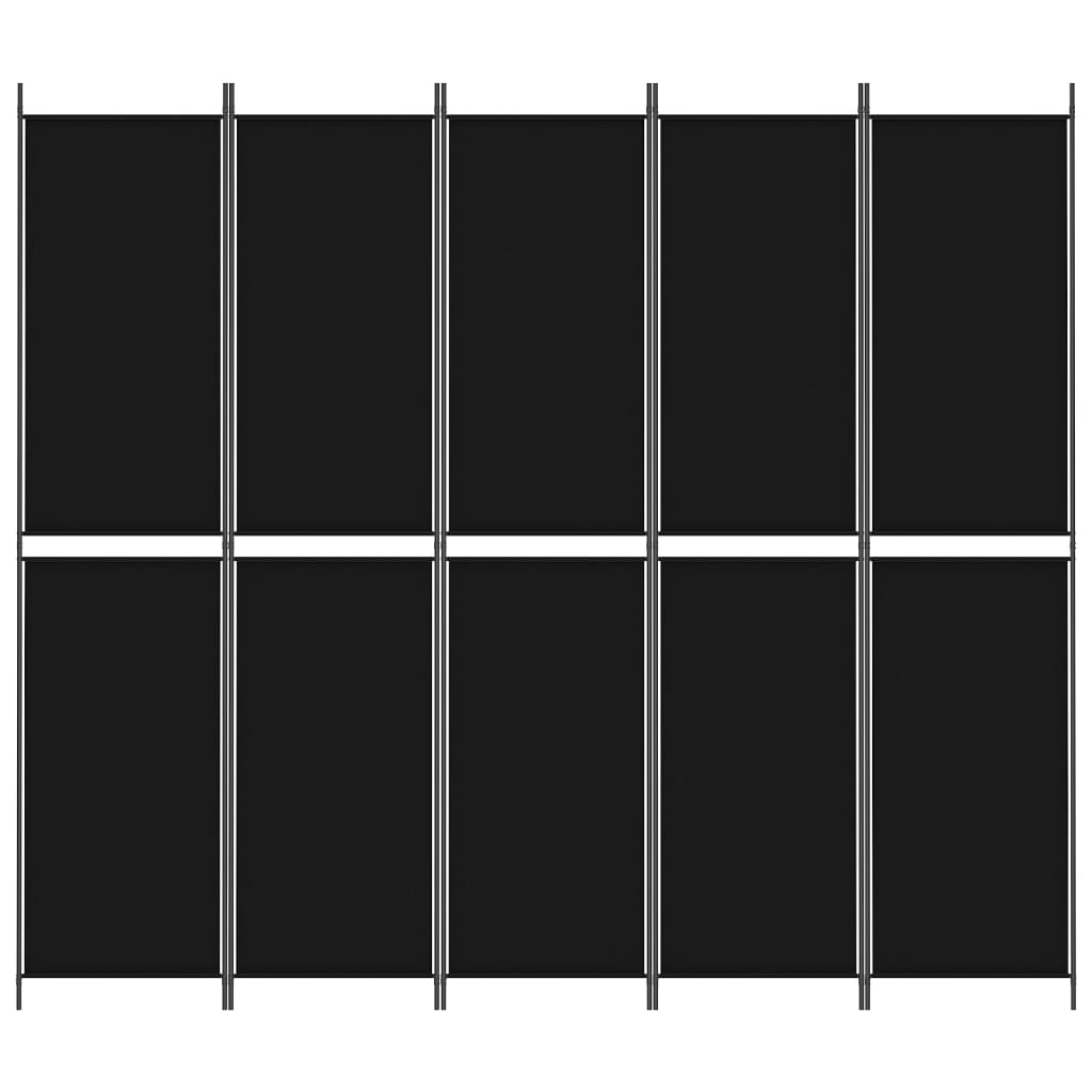 Cloison de séparation 5 panneaux Noir 250x220 cm Tissu
